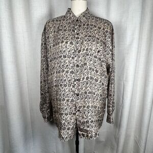 NEW! VTG UTOPIA Mens 100% Silk Long Sleeve Button Down Geometric Shirt Large